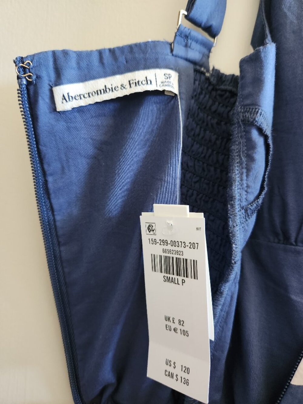 Abercrombie & Fitch Dylan Midi Dress Navy Blue Polka Dot Bra-Free 100% Cotton - Picture 4 of 5